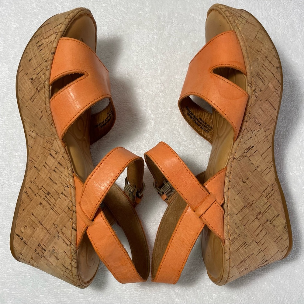 Born Wedge Orange Leather and Cork Platform Sandal Women's Size 8M - Picture 9 of 17